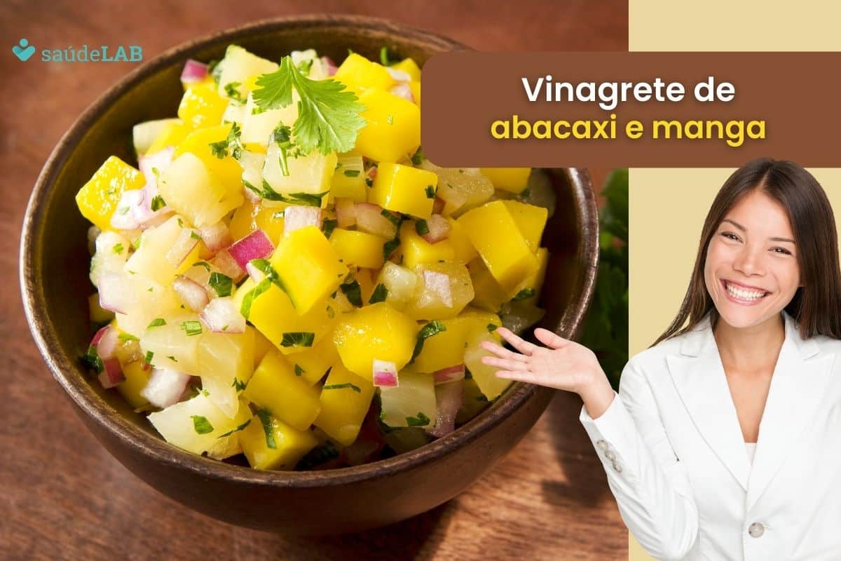 Delícia Tropical: Vinagrete de Abacaxi e Manga para refrescar o paladar 1 vinagrete de abacaxi e manga.